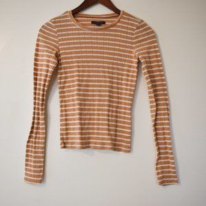 American Eagle Tan and white striped stretch top with long sleeves